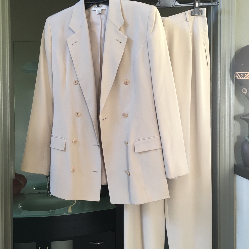 Calvin Klein silk suit- taupe